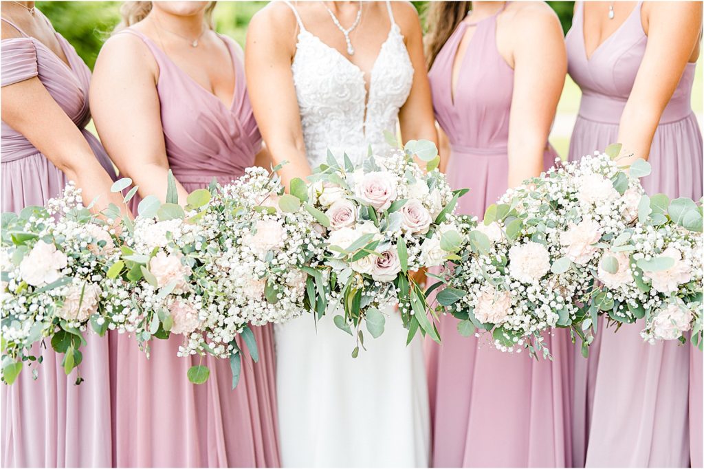 wedding party portraits outside sweet clover farms