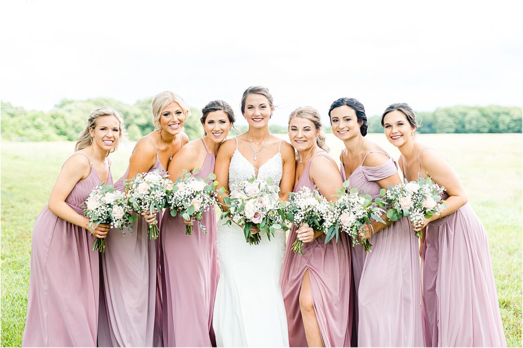 wedding party portraits outside sweet clover farms