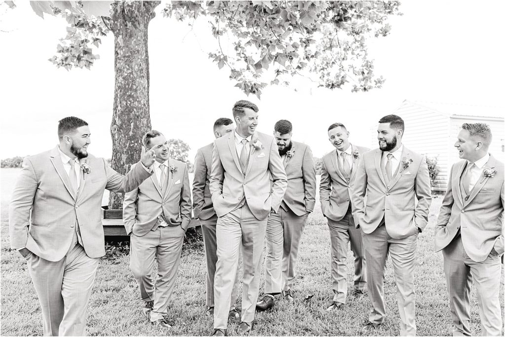 wedding party portraits outside sweet clover farms