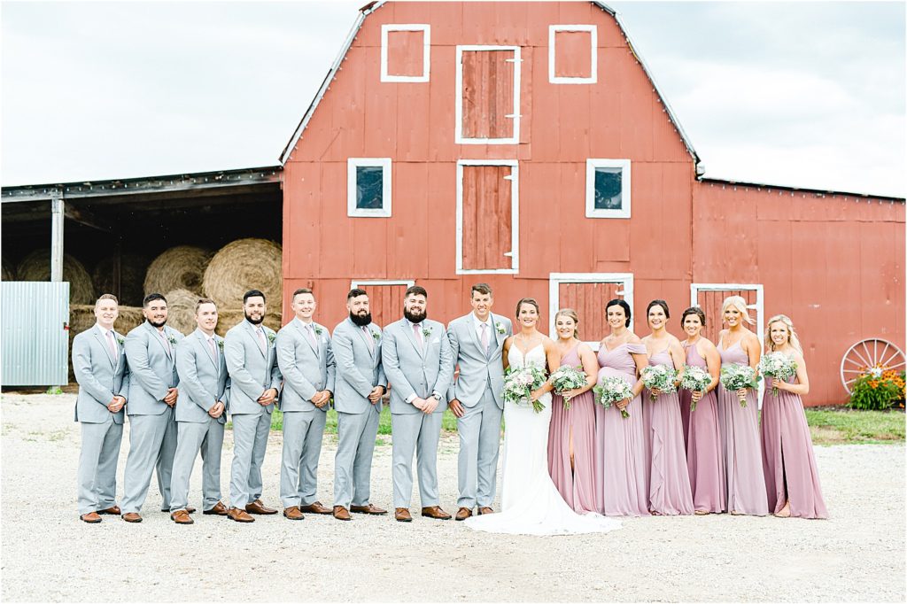 wedding party portraits outside sweet clover farms
