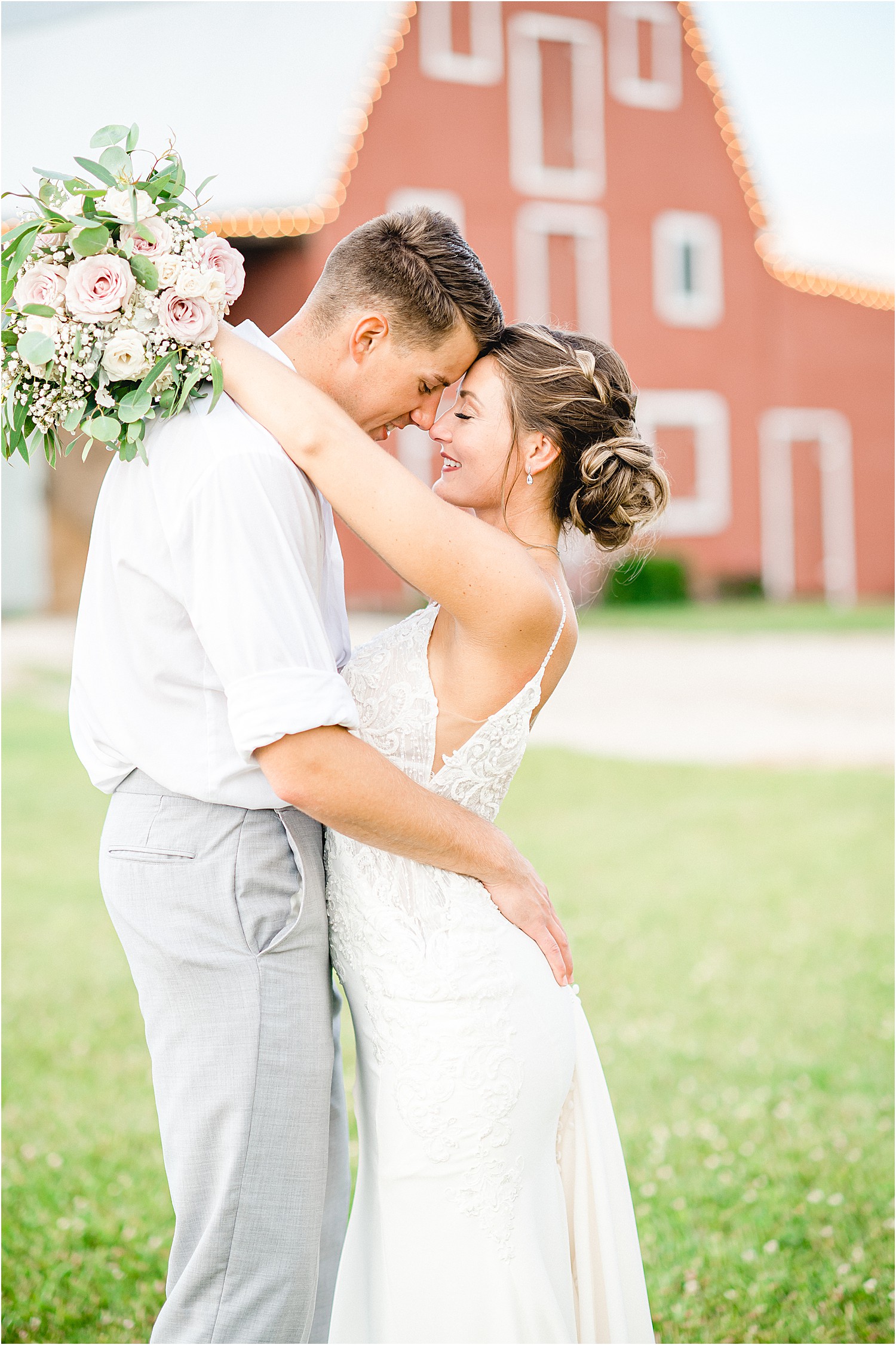 bride and groom sunset photos outside sweet clover farms wedding venue
