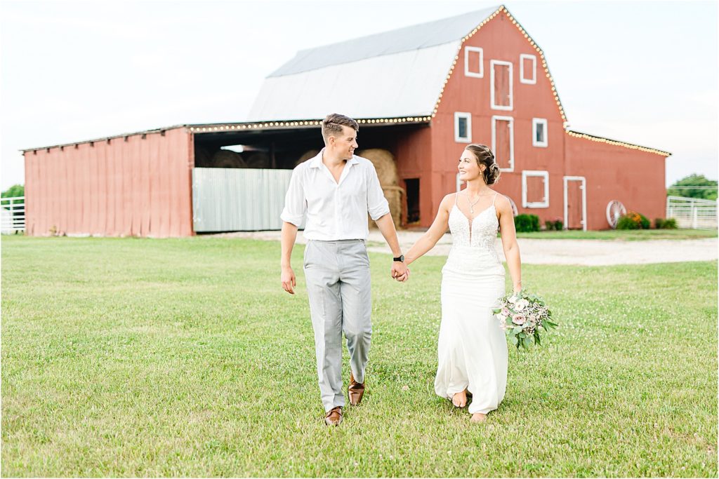 bride and groom sunset photos outside sweet clover farms wedding venue